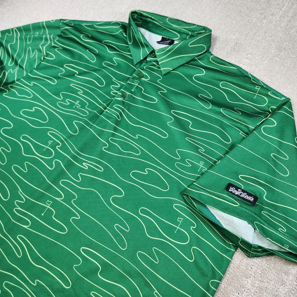 Golf Gods Australia Polo Shirt Men 2XL Green Geometric Performance Quick Dry